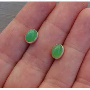 Zilveren oorknoppen gezet met Chrysopraas