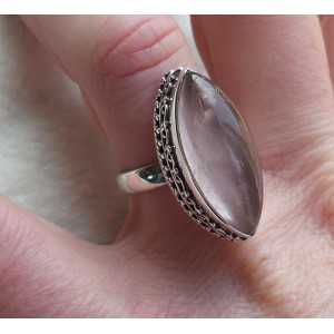 Silver ring set with marquise rose quartz 17.3 mm