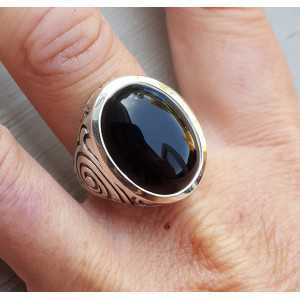 Zilveren ring gezet met Onyx (mannen ring) 20 of 20.5 mm