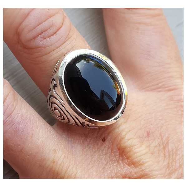 Silver ring set with Onyx (men ring) 20.5 or 21.5