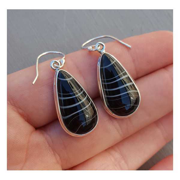 Silver earrings set with teardrop black Botswana Agate