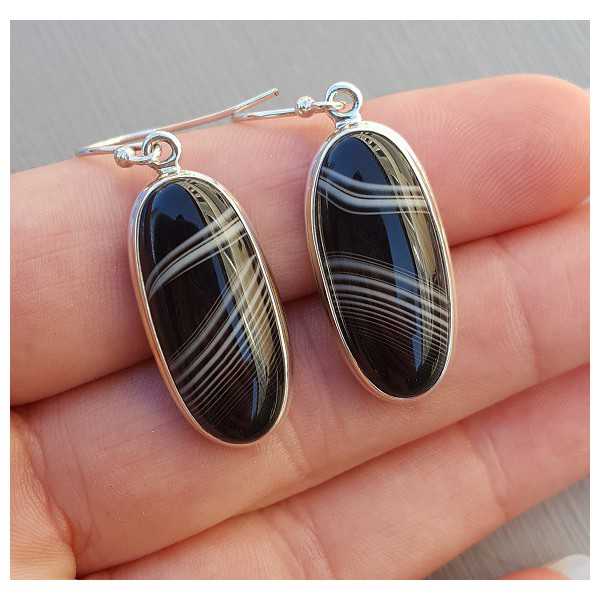 Silver earrings with small oval black Botswana Agate