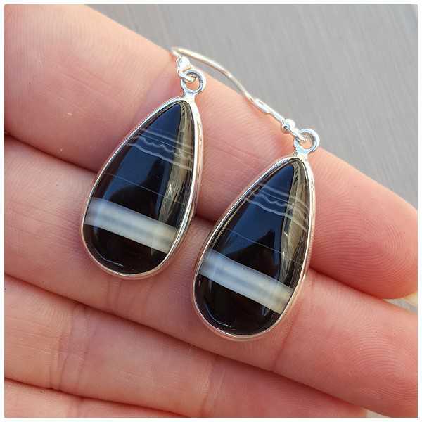 Silber Ohrringe teardrop-schwarz Botswana-Achat