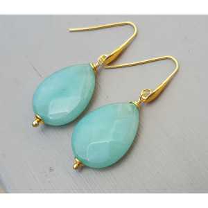 Earrings with faceted mint green Jade briolet