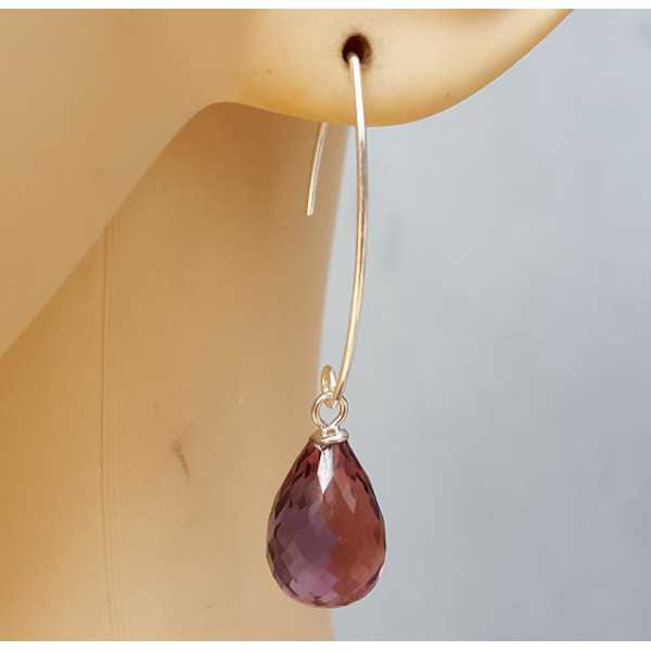 Silver earrings with Amethyst quartz briolet