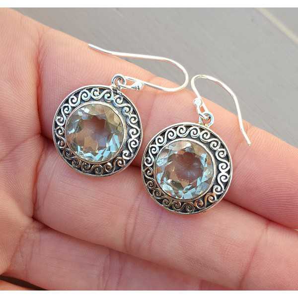 Silver earrings set with round green Amethyst