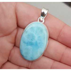 Silver pendant large oval cabochon Larimar