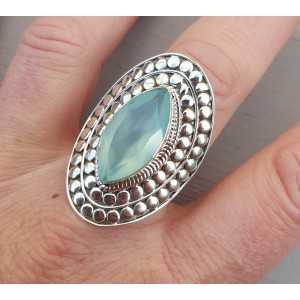 Silver ring with marquise aqua Chalcedony adjustable