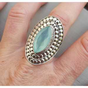 Silver ring with marquise aqua Chalcedony adjustable