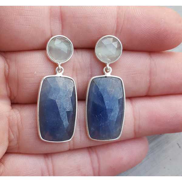 Silver earrings with round Aquamarine and Sapphire