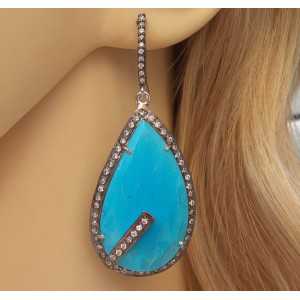 Silver earrings set with large Turquoise and Cz 