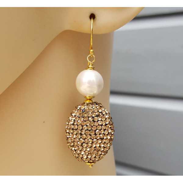 Vergoldete Ohrringe mit Perle und Goldenen Kristall
