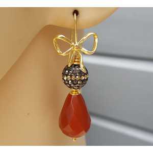Gold-plated earrings with Carnelian and crystals