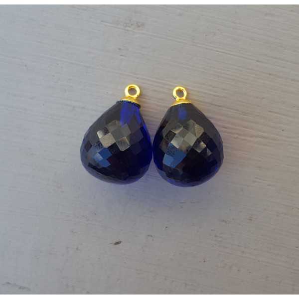 Gold plated loose pendant set with Sapphire blue quartz briolet