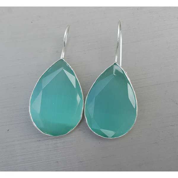 Silber Ohrringe große teardrop-geformte mint green cat ' s eye