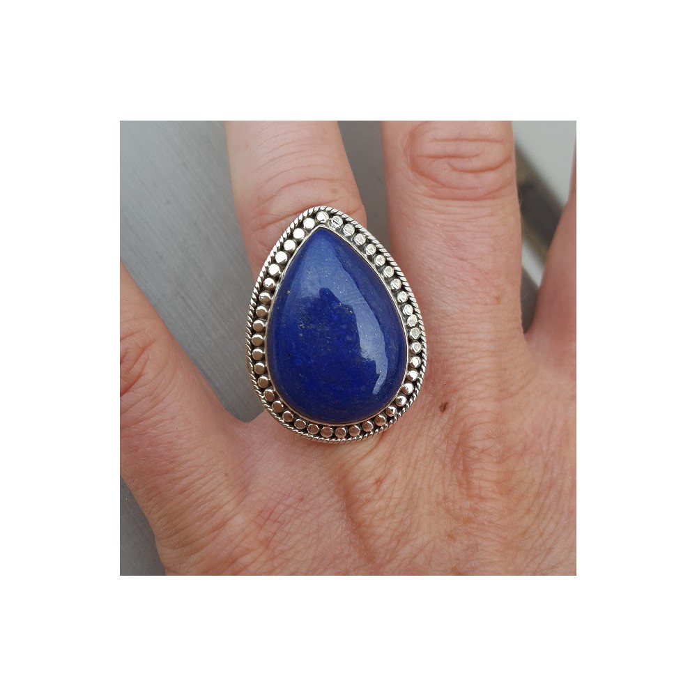 Silber ring set mit ovalen Lapis-Lazuli-verstellbare