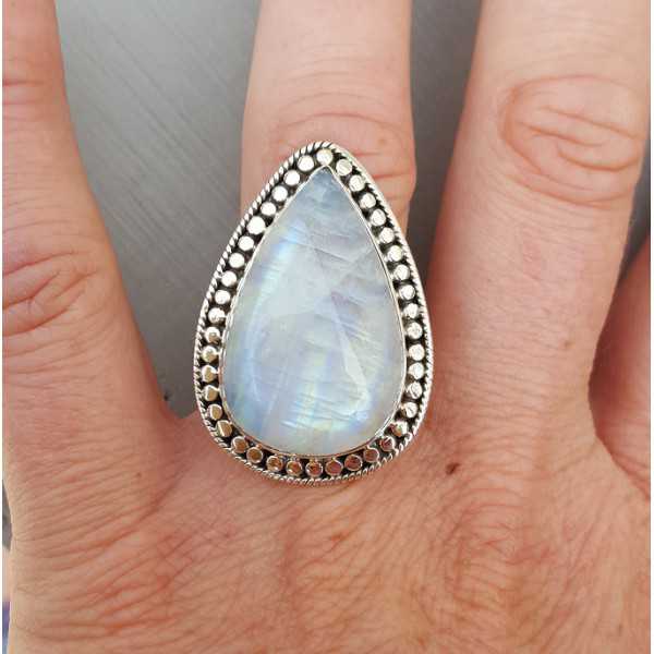 Silber ring set mit ovalen Mondstein einstellbar