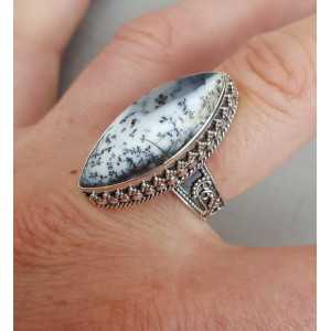 Silver ring with marquise Dendrite Opal edited setting 18.5