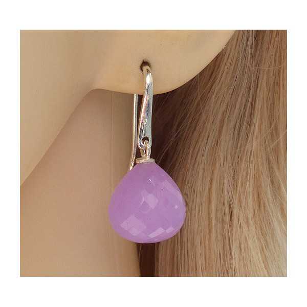 Silver earrings with lavender Chalcedony drop 
