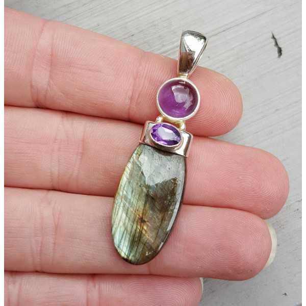 Silver pendant set with Amethyst and Labradorite