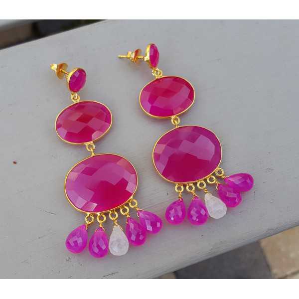 Vergoldet-lange Ohrringe set fuchsia rosa Chalcedon