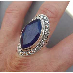 Silver ring set with marquise Sapphire 18.5 mm