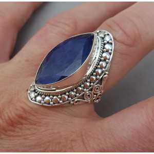 Silver ring set with marquise Sapphire 18.5 mm