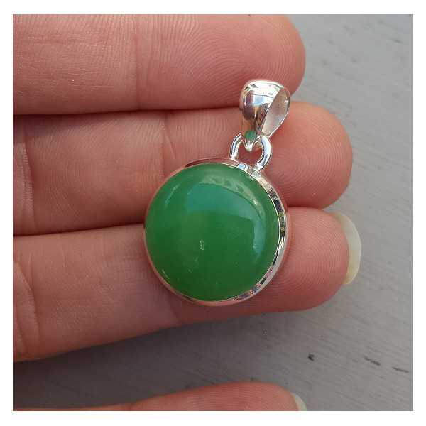 Zilveren hanger gezet met ronde Chrysopraas