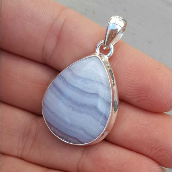 Silver pendant with drop-shaped cabochon blue Lace Agate