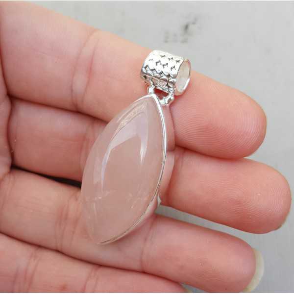 Silber Anhänger mit marquise-cabochon rose quartz