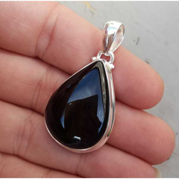 Silber-Anhänger mit oval cabochon Onyx schwarz