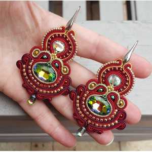 Earrings with large red handmade pendant