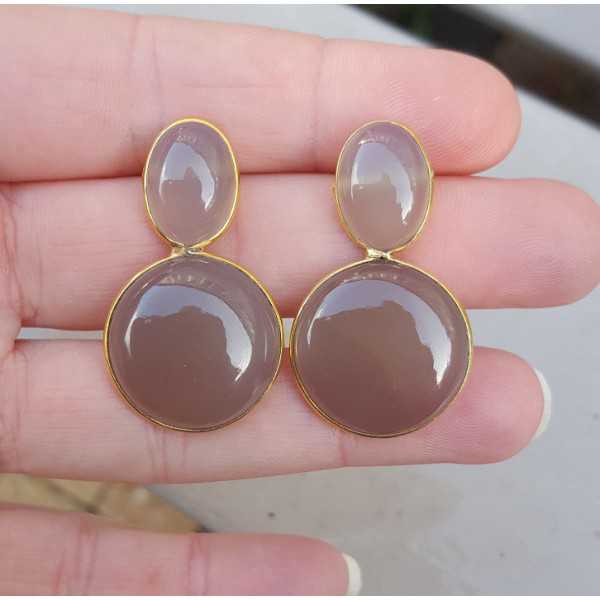 Gold plated earrings with oval and round gray Chalcedony