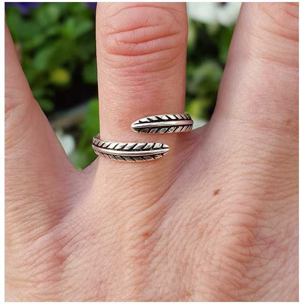 Silver ring feather adjustable 