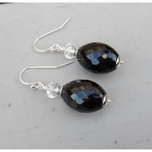 Earrings with black Onyx and white Topaz