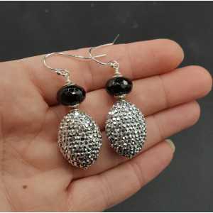 Silver earrings with black Onyx and silver crystals