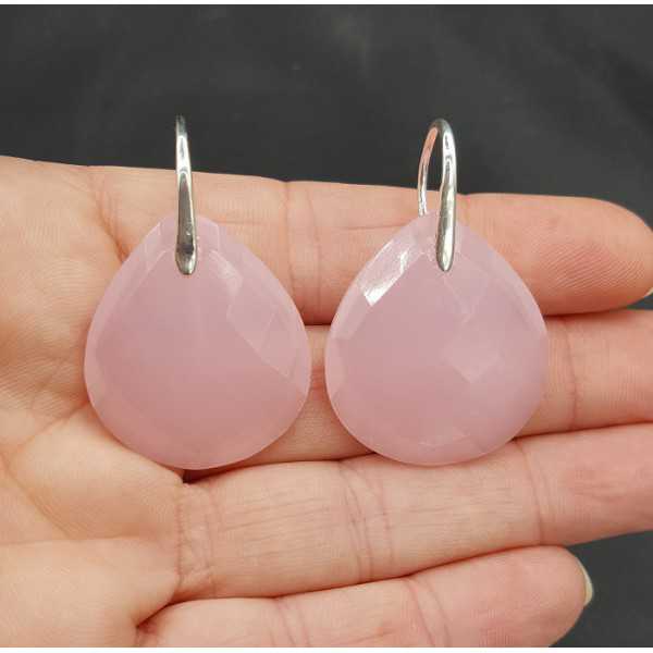 Silber Ohrringe mit großen rosa Chalcedon briolet