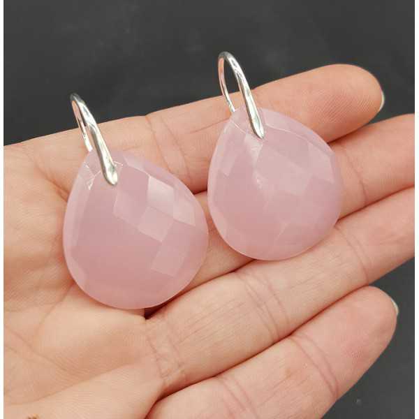 Silber Ohrringe mit großen rosa Chalcedon briolet