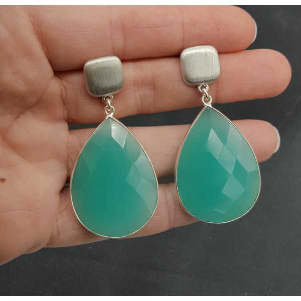 Silber Ohrringe mit aqua Chalcedon briolet