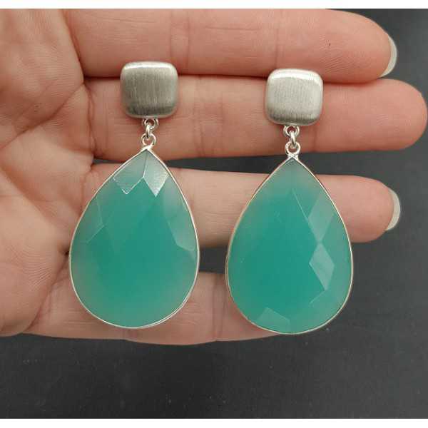 Silber Ohrringe mit aqua Chalcedon briolet