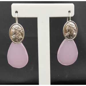 Silber Ohrringe mit rosa Chalcedon und cameo