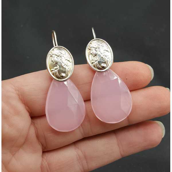 Silber Ohrringe mit rosa Chalcedon und cameo