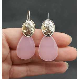 Silber Ohrringe mit rosa Chalcedon und cameo