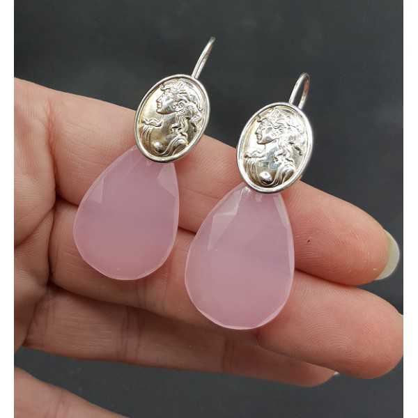 Silber Ohrringe mit rosa Chalcedon und cameo