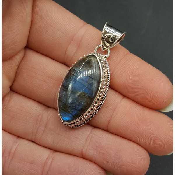 Silver pendant wide marquise Labradorite edited setting