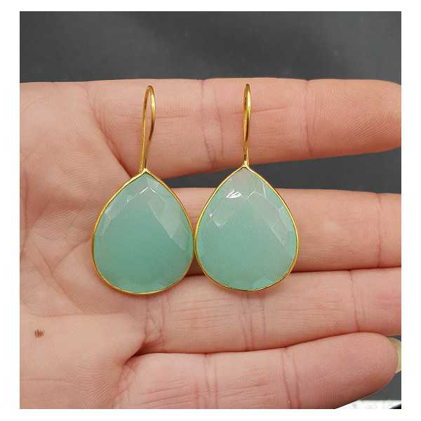 Vergoldete Ohrringe teardrop-set mit aqua Chalcedon