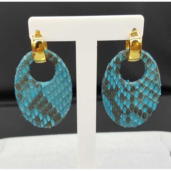 Creoles with oval light blue Snakeskin pendant