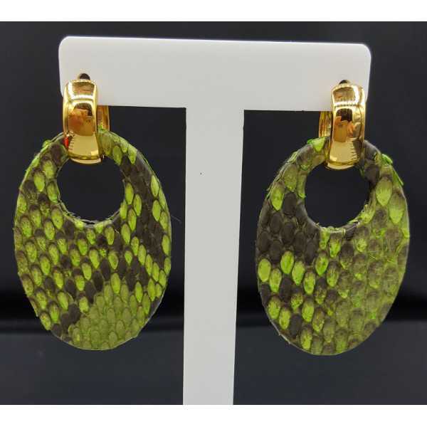 Creoles with oval light green Snakeskin pendant