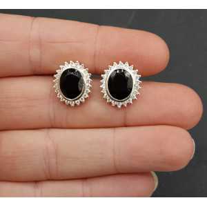 Silver oorknoppen set with black Onyx and Cz