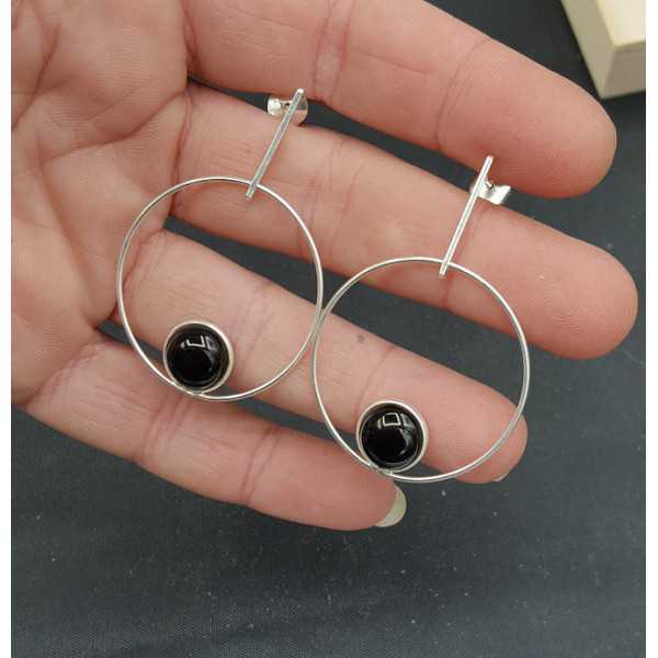 Silber Ohrringe mit Runde black Onyx